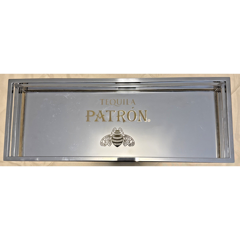 Patron Tequila Mirrored Tray w/ Railing - 19” Long